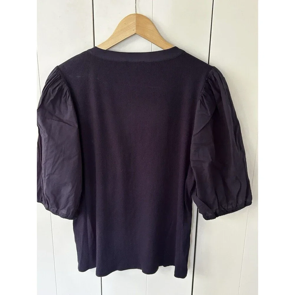 J.Crew Vintage Rib Puff Sleeve Henley Top Size 2x Navy Blue Shirt Classic